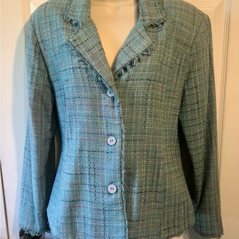 Womens Tweed Blazer Jacket in Light Turquoise